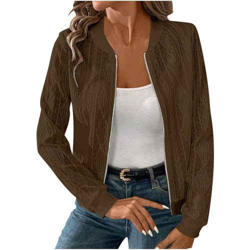 Fall Jackets for Women 2025 Zip Up Knitted Jacket Textured Long Sleeve Outwear Coat Casual Dressy Lightweight Jackets