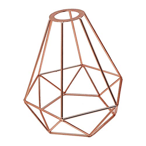 Open Style Black Industrial Cage Pendant Shade Hanging Light Easy Fit Wire cage Lampshade Metal Basket Cage for Any Pendant Set Wall Lights Ceiling Lighting (Diamond Rose Gold) - Image 2