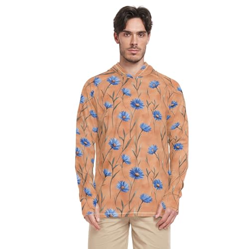 Rustic Cornflower Terracotta Mens Sun Hoodies Shirts Long Sleeve Sailing Shirts UPF 50 + Beach Shirt S