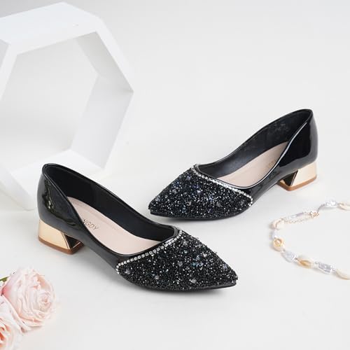 Women's Wedding Pumps Rhinestones Sequins Chunky Low Block Heels Pumps Dress Evening Shoes for Women Bridal3