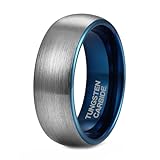 Whoiy Anillo de tungsteno para parejas grabado, 4 mm/6 mm/8 mm, anillos de boda plateados azules, cúpula de boda, anillos cepillados, bisutería de moda, anillos de pareja, tamaño 47-70, 62 (19.7