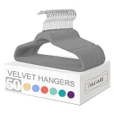BAGAIL Velvet Hangers 50 Pack, Non Slip 360 Degree Swivel Hook Strong and Durable Clothes Hangers for Coats, Suit, Shirt Dress, Pants & Dress Clothes(Grey, 50 Pack)