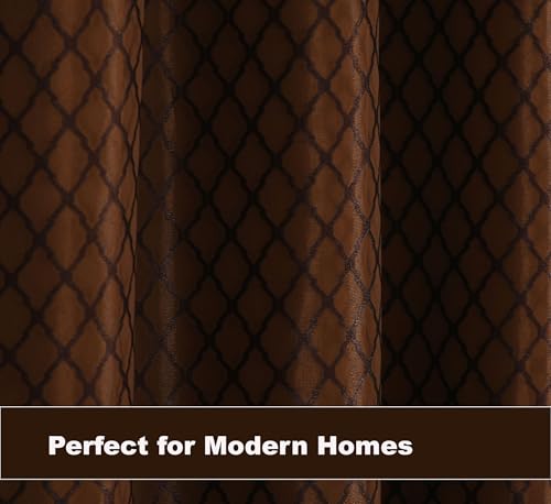 Image of IVAZA Faux Silk Hybrid Designer 100% Blackout Curtain 2-in-1|Dual-Layer Design with Decorative Mesh Overlay & Tie Ribbon|100% Light Blocking,Thermal Insulated, Long Door- 9 Feet (Pack of 2) Coffee
