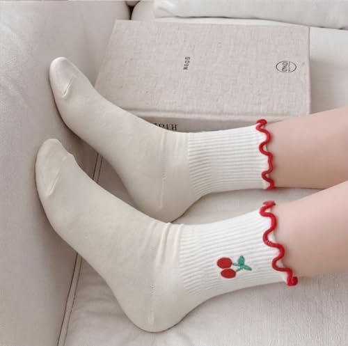 Image of Women's Cute Crew Socks, Casual Athletic Cotton Bowknot Cherry Calf Novelty Socks for Women