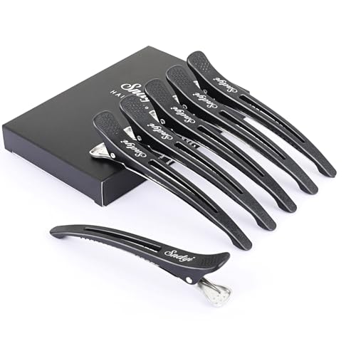 Haarklammern Friseurbedarf Haarclips zum Stylen und Schneiden Abteilklammern Friseur Haarspangen Friseur mit Silikonband Große Haarklammern für Dickes & Dünnes Haare - 6 Packs