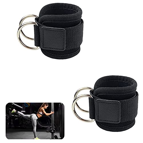 Ksvaye 2 Stuks Fitness Enkelbandjes, Enkelband D Ring Gesp Enkel, Workout Manchetten Kabel Machine, Beenextensies, voor Mannen en Vrouwen Beenverlenging (Zwart)