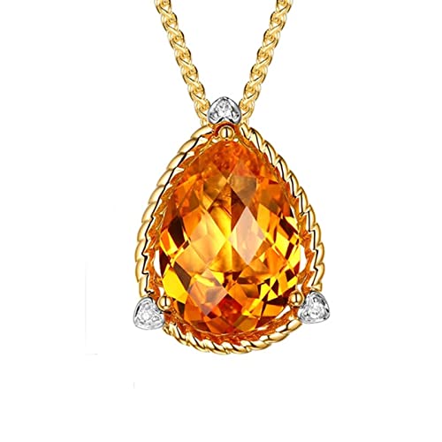 Collier en or 18 carats femme, pendentif goutte d'eau citrine 4,05 ct et diamant