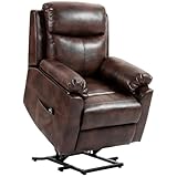 HOMCOM Riser and Recliner Chair for Elderly, PU Leather Overstuffed Power Lift Chair with Thick Back, Headrest, Removable Armrests, Side Pockets, Lift Armchair for Living Room, Dark Brown