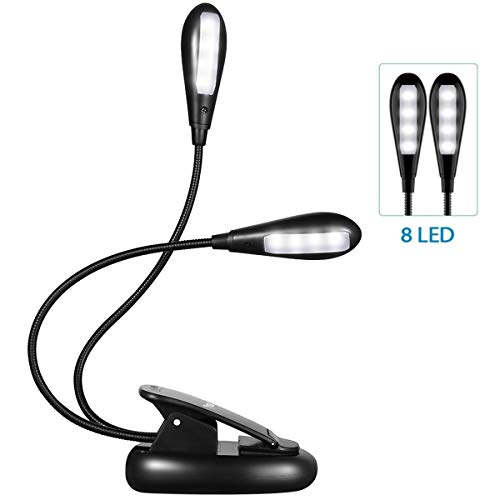 [Nouvelle Version] Portable LED Lampe de Lecture, TopElek 2 Têtes 4 Led Lampe Rechargeable et Flexible, Modes de Luminosité, Câble USB pour Charger, Lampe de Chevet, Lumière Clip