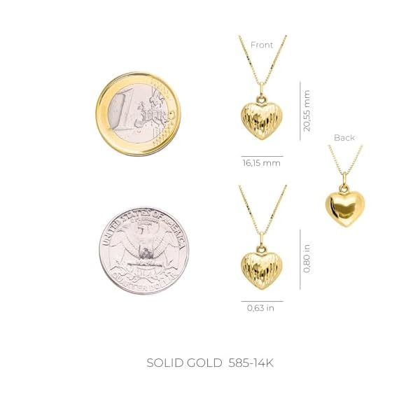 forme di Lucchetta - Italian Necklace for Women - Real Gold Jewelry Gift for Her from Italy - 14k Heart Puff Floating Pendant with Adjustable Chain 16+2in - Image 4