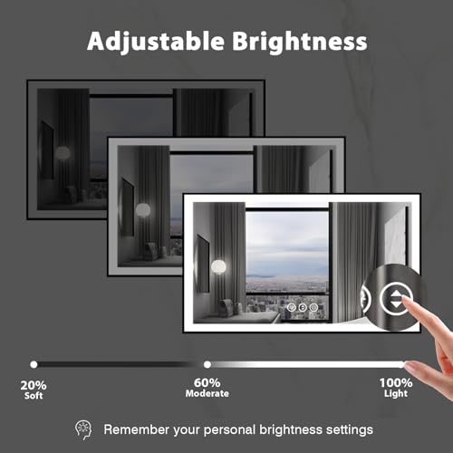 55x36 LED Bathroom Mirror, Black Aluminum Framed, Backlit + Front-Lit, 3 Colors Temperature Changeable, Dimmable Vanity Mirror, Tempered Glass, Defog, Waterproof, Memory (Horizontal/Vertical)