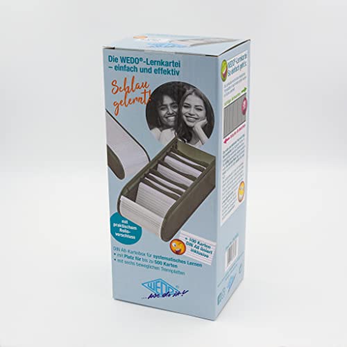 Wedo 2508012 Lernkartei A8, Rolloverschluss, 6 Stützplatten inklusiv 100 Karten 21.7 x 9.2 x 7.3 cm, grau