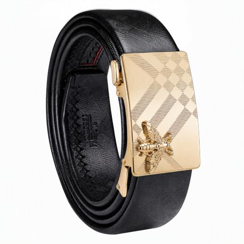 Image of Dubulle Designer Men's Belts, Ratchet Leather Sliding Buckle Dress Belt | 1 3 /8 inch(3.5cm) Genuine Leather Adjustable Strap, Automatic Ratcheting Buckles, Gift‑Boxed, Trim to Fit, for Business Casual