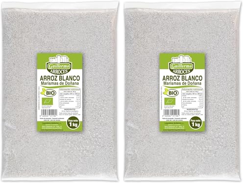 Guillermo | Arroz blanco marismas de Doñana BIO - Bolsa de 1 Kg | 100% ecológico | Contiene carbohidratos complejos | Ideal para paellas, risottos y arroces caldosos (Paquete de 2)
