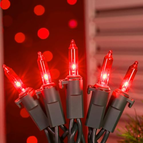 ooLALoo Red Christmas Lights 13FT 50 Count Incandescent Mini String Lights with Green Wire UL Certified Connectable Valentines Day Lights for Indoor Outdoor Garland Party Xmas Holiday