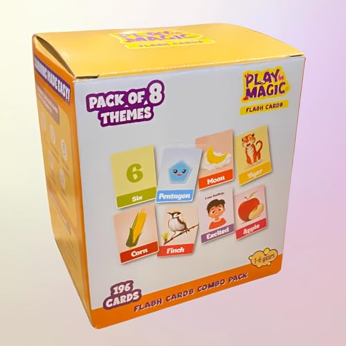 PlayMagic 8-in-1 Brain Boosting Flash Cards for Kids|196 Cards for 1+ Old Baby|Montessori Educational Toy for Toddlers|Preschool Learning Activity Set|Alphabet, Numbers, Animals, Fruits, Shapes & More