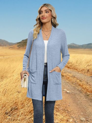 Image of DB MOON Womens Long Cardigan 2026 Fall Lightweight Long Sleeve Open Front Sweater with Pockets