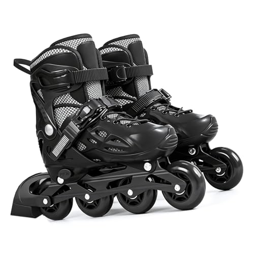 Fockety Patines de Ruedas, con 8 Ruedas Brillantes con Plantillas de Zapatos, rodamientos ABEC-7 de Marcha Suave, Patines en línea Flash para niños, Mujeres, Hombres, Deportes (Black M)