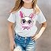 Kids Girls Rabbit Print T-Shirts Cute Stretchy Short Sleeve Crew Neck Basic Tee Summer Loose Fit (White, 12-13 Years)