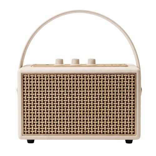 Image of Schneider ENERZA HP60 Wireless Portable Home Audio Speaker | 60W Triple-Driver 360 Sound | Wooden Acoustic Enclosure with Bluetooth 5.4 | Splashproof | Vintage Classic Design - Ivory