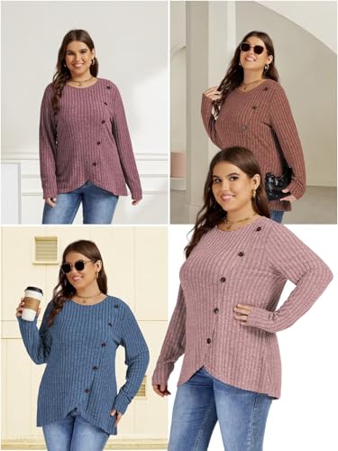Image of DOLNINE Womens-Plus-Size-Tops Casual Long Sleeve Shirts Trendy Button Side Split Fall Cute Tunic Sweatshirts XL-5XL