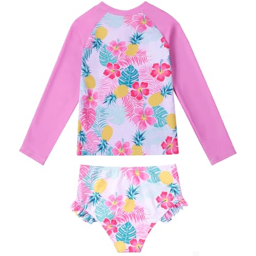 Image of Valcatch Girls Rash Guard Set 2 Piece Long Sleeve UPF 50+ Quick Dry Swimsuit with Ruffle Shorts