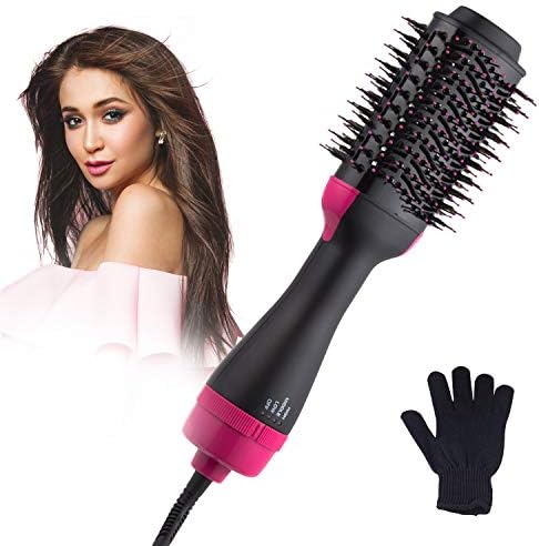 One Step Hair Dryer & Styler, MADAMI Hot Air Brush Dryer Volumizer 2 in 1 Multi-functional Straightening & Curly Hair Brush for All Hair Type with Negative Ions, Salon Styling 110V
