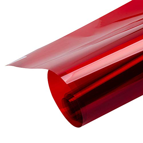 Hohofilm Transparent Red Window Decal Film Self Adhesive Film Decorative Tint Sun Blocking Heat Control For Home&Buildings Glass,17.7"*78.7" #TOP5