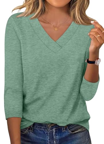 Image of XIEERDUO 3 /4 Length Sleeve Womens Tops V Neck T Shirts Summer Clothes Basic Blouses Dressy Casual 2026 Spring Outfits