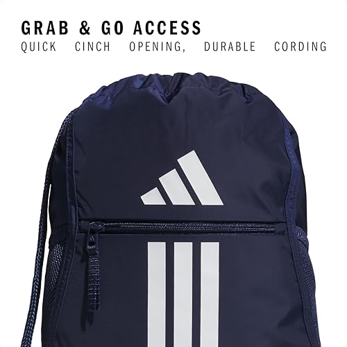 Image of adidas Alliance Sackpack Drawstring Backpack Gym Bag, Team Navy Blue 2 /3.0, One Size, Alliance Sackpack - Drawstring Backpack Small Bag for Men and Women