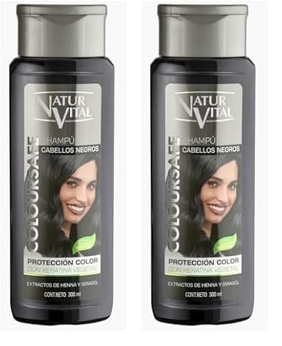 NaturVital - Champú ColourSafe Cabellos Negros, Sin Parabenos ni Siliconas, Champú Colorante para Pelo Teñido o Natural, con Keratina Vegetal, Protege el Color, 300 ml (Paquete de 2)