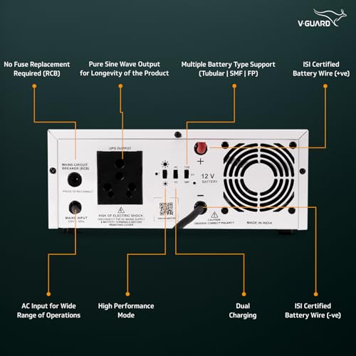 Image of V-Guard Prime 1150 Mili 1000VA /12 V Sine Wave Inverter|3- Years Warranty | Multi-Ion & Lithium Battery Compatible | Fast Charging | LED Display | Easy Installation