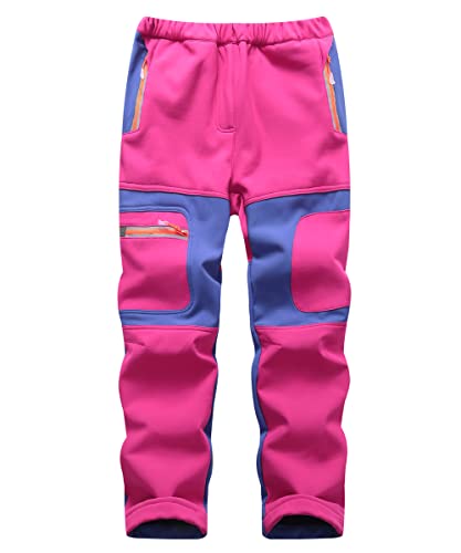 Hiheart Girls Waterproof Softshell Hiking Pants Outdoor Snow Warm Trousers Rose 5T #TOP23