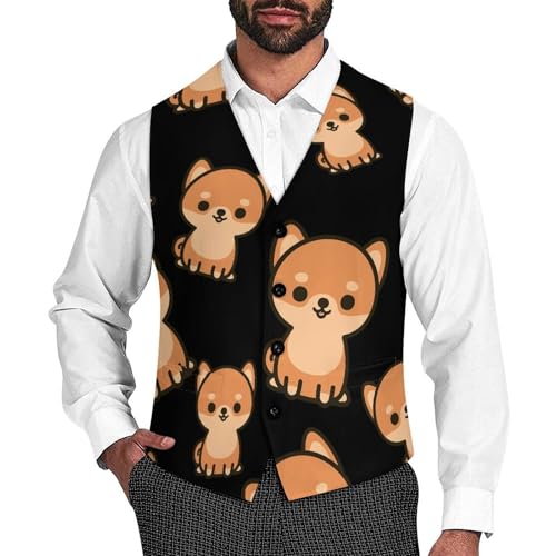 Shiba Inu Dog Men's Formal Suit Vest for Business Formal Or Casual Dress Waistcoat Wedding