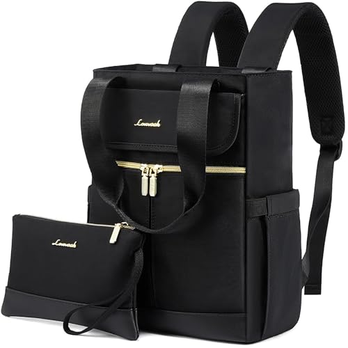 Image of LOVEVOOK Backpack Purse for Women, Convertible Mini Backpacks Tote for Teen Girls, Small College Bookbag for Work, School, Travel, 2pcs set, Black