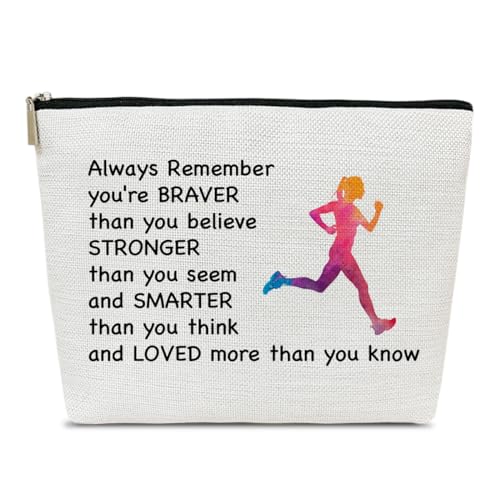 Running Gifts Makeup Bag, Inspirational Runner Gifts for Marathon Lovers Women, Always Remember You're Braver Than You Believe Cosmetic Bags for Purse
