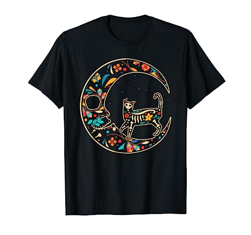 Dia de Los Muertos, Gato, Luna Camiseta