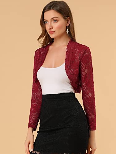 Image of Allegra K Women's Elegant Crop Cardigan Sheer Floral Lace Bolero Shrug Top