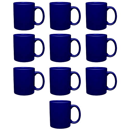 Ceramic Coffee Mugs - Traditional 11 oz Mug - 10 Pack - Cups Hold 11 Ounces of Hot Chocolate or Tea - Cobalt Blue