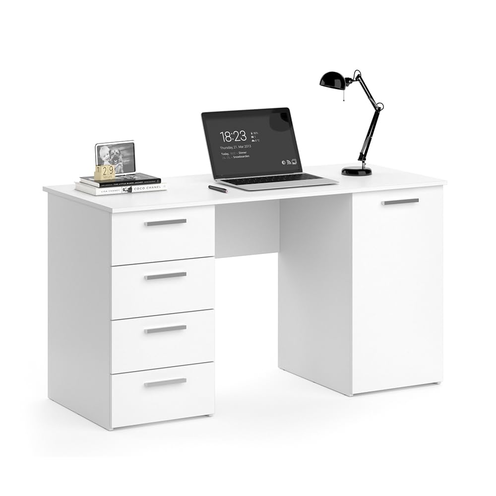 Vicco Scrivania Nico, Bianco, 137 x 60 cm | adatto come postazione di lavoro e combinabile con sistemi di scaffalature