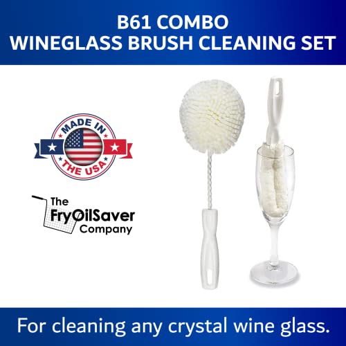 Wineglass Brush Cleaning Set Of 2, Non Scratch Glassware Cleaning Brush And Sponge Combo Pack, 1 X Crystal Stemware Washing Brush B61C And 1 X Goblet Washing Brush B232C, Ideal Champagne Flute Brush #TOP4