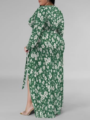Image of PinkPatty Women's Plus Size Long Sleeve Maxi Dress Casual V Neck Slit Tie Waist Wrap Dresses for Party Cocktail