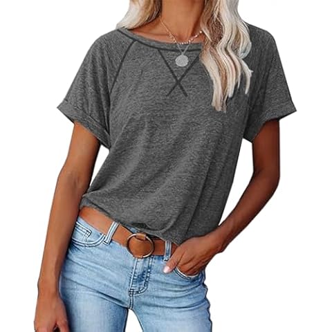 Welity Women's Cotton Short Sleeve T Shirt Crewneck Summer Casual Tees Tops, 1# Deep Grey, Medium Cover