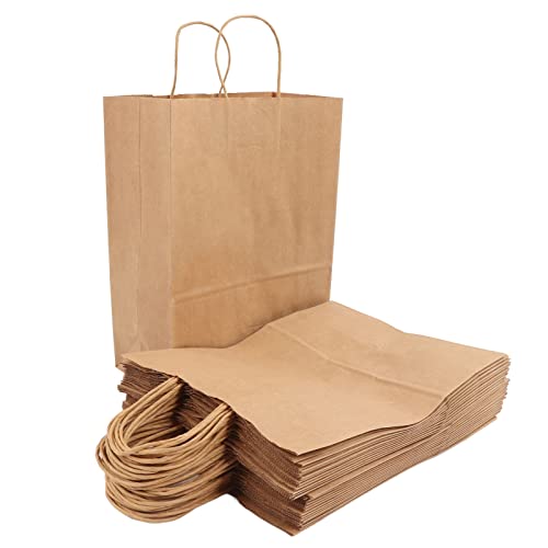 Sac en papier Kraft avec poignée sac fourre-tout réutilisable 50 PCS