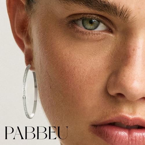 PABBEU 925 Sterling Silver Hoop Earrings for Women Sparkly Large Rhinestone Hoop Earrings Big Sterling Silver Diamond Hoops earring Hypoallergenic Cubic Zirconia Hoop Earring for Women 30/40/50/60mm3