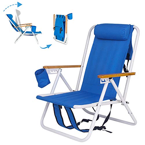 DUPOINT Portable Backpack Beach Chair Patio Folding Lightweight Camping Chairs Outdoor Garden Park Pool Side Lounge Chair with Cup Holder
