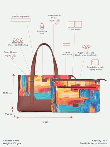 Image of ZOUK Handcrafted Vegan Leather Travel Tote Bag for Women with Multiple Compartments | Spacious Water-Resistant Shoulder Bag for Travel, Vacation, Day Trips |