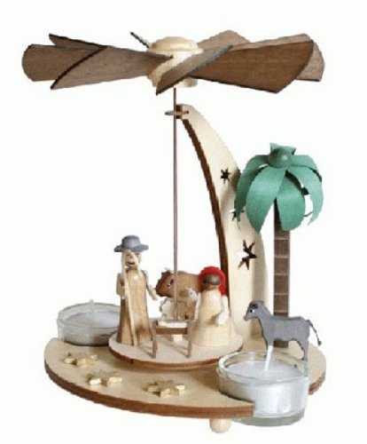 Pinnacle Peak Trading Company Nativity German Christmas Pyramid with Tea Lights Made in Germany New Carousel