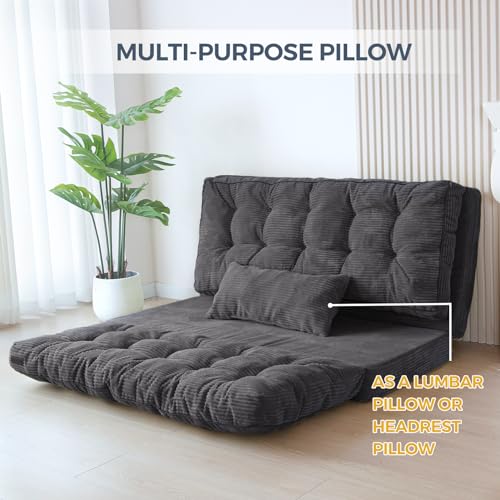 Image of MAXYOYO Folding Sofa Bed, Tufted Bean Bag Bed with Pillows Floor Couch for Adults, Extra Thick and Long Floor Sofa, Twin Couch Bed for Bedroom Living Room, Dark Grey, 39x91 Inch