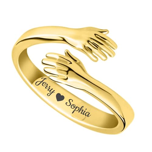 Personalized Hug Ring for Women Custom Ring Personalized Name Rings Adjustable Hugging Hands Open Rings Customized Promise Friendship Wedding Jewelry for Birthday Mothers Day